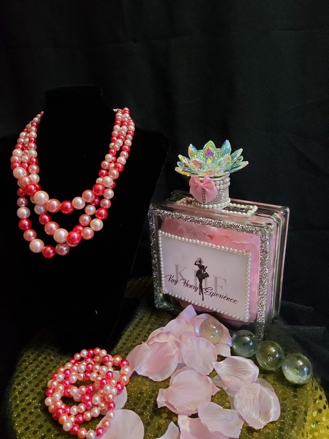 Chunky Pearl Necklace And Bracelet Set - Pink