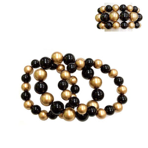 Layer Chunky Pearl Necklace And Bracelet Set - Black & Gold