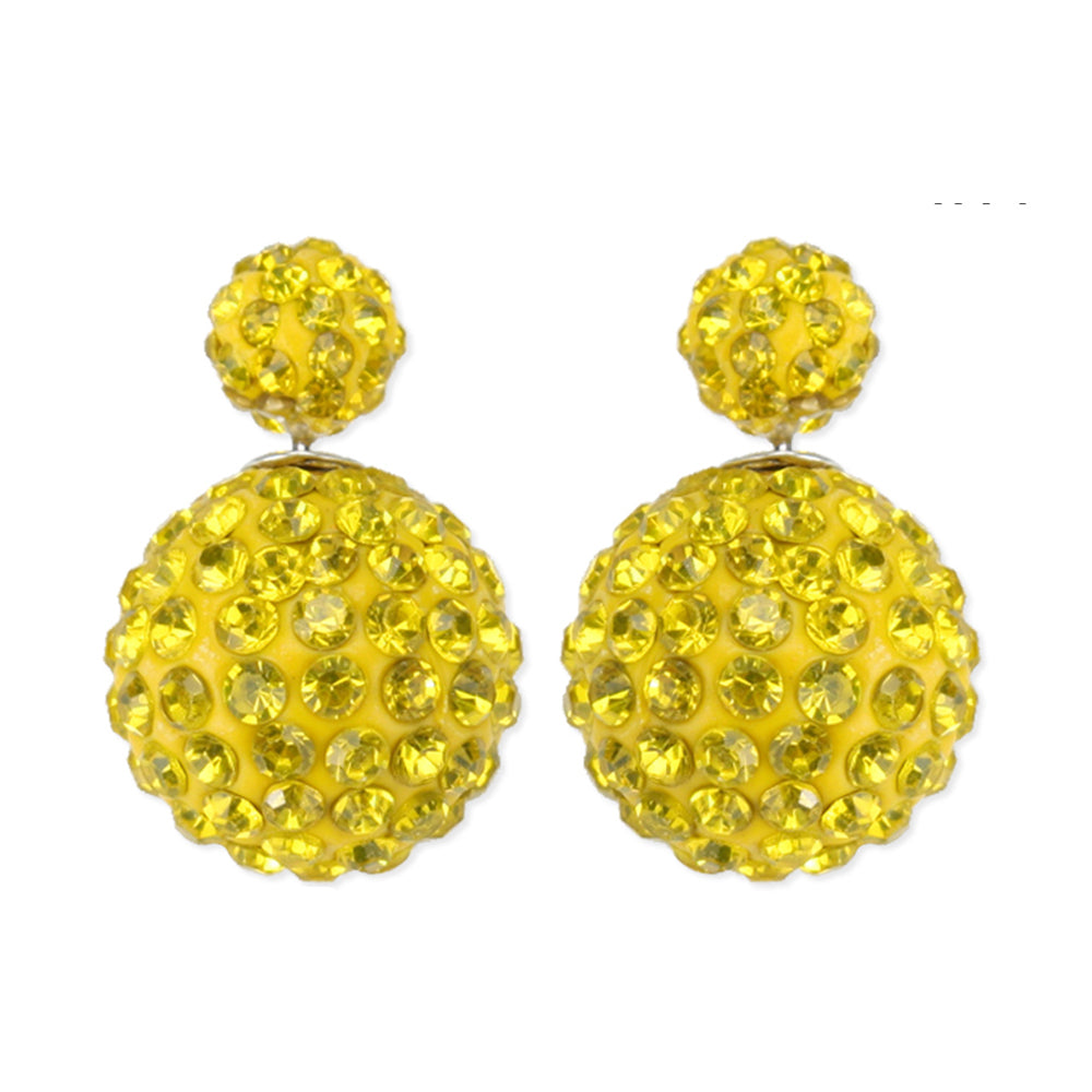 Green Front & Back Stone Ball Studded Earrings