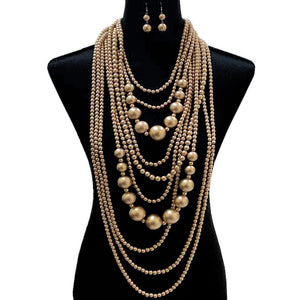 Multi -Layer Drapey Pearl Necklace And Bracelet Set